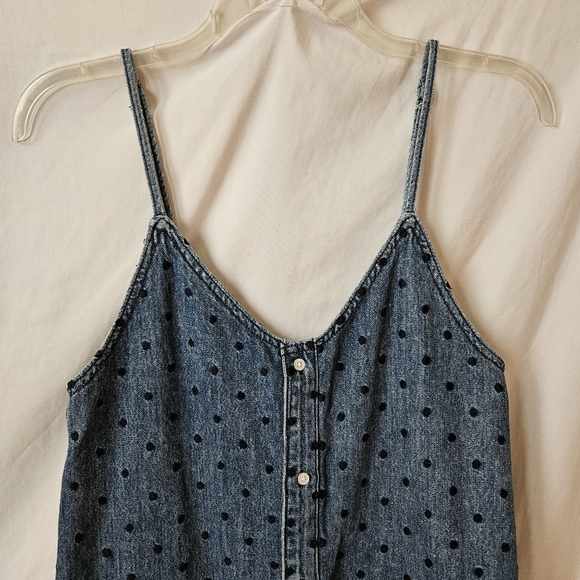 DL1961 Eilis Sleeveless Denim Dress Blue Polka Dot Layering V-Neck Embroidered - Picture 4 of 14